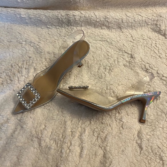 Shoe Dazzle Clear Kitten Heels with Rhinestone Detail - Picture 4 of 5